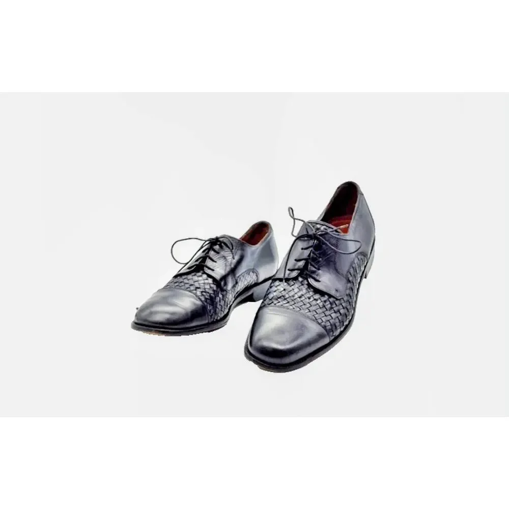 Bostonian Florentine Men's Black Woven Leather Oxford Shoes Italy Size 10 M Vtg